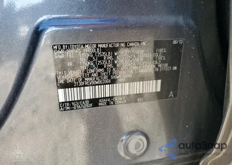 2013 Toyota Rav4 Limited из США, поврежденный, VIN 2T3DFREV9DW062068